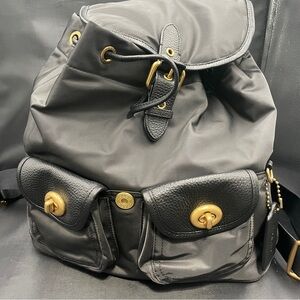 Coach Black Backpack with Gold Details